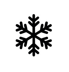 Single Black Snowflake Icon with Symmetrical Arms on White Background