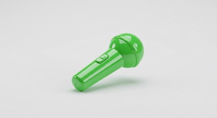 Bright green miniature microphone subtly lit against a clean white background. AI Generated