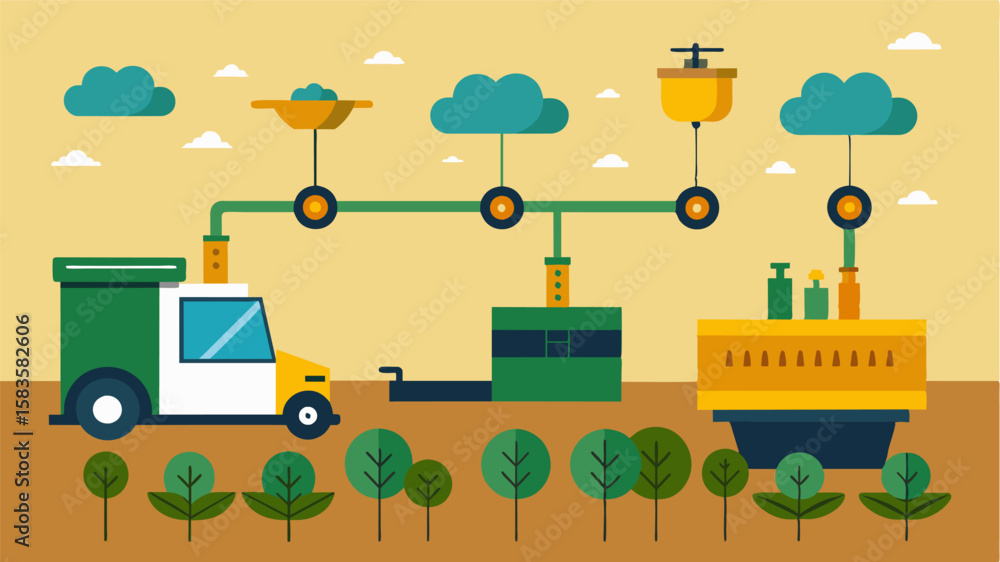 Aufkleber an illustration of how soil sampling machines can be integrated with other agricultural technologies