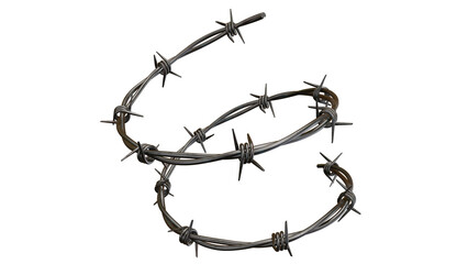 Barbed metal steel wire isolated on a transparent background