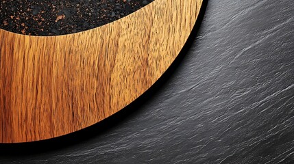 Wooden disc on dark stone surface