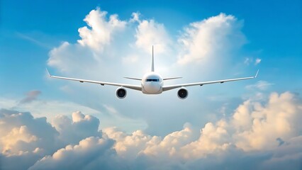 Obraz premium White airplane flying through blue sky clouds aircraft