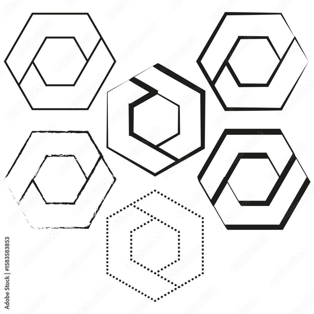 Aufkleber hexagon outline shapes. geometric polygon frames. abstract modern forms. vector minimalist elements.