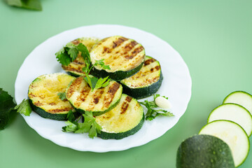 Fried zucchini slices in a healthy food style