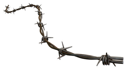 Barbed metal steel wire isolated on a transparent background