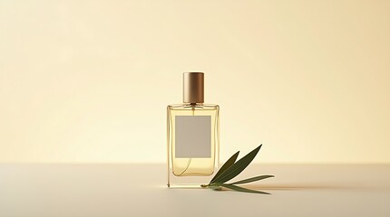 Transparent Perfume Christmas Mockup with Olive Leaf on Cream Soft