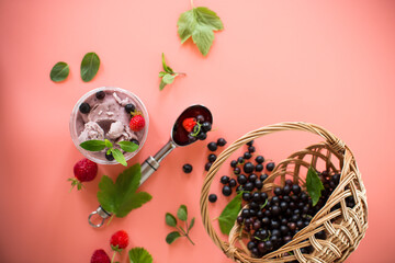 Summer dessert with strawberries and currants isolated