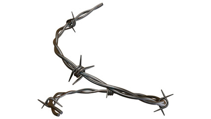 Barbed metal steel wire isolated on a transparent background