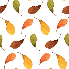 Vector seamless seasonal pattern with colorful autumn leaves, branches and plants. Fall season Thanksgiving design. Perfect for fabric, textile, wallpaper, decor, print and packaging of products.