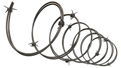 Barbed metal steel wire isolated on a transparent background