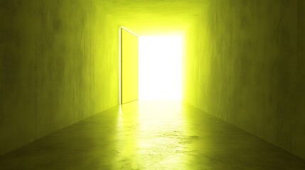 Yellow tunnel with a doorway to light