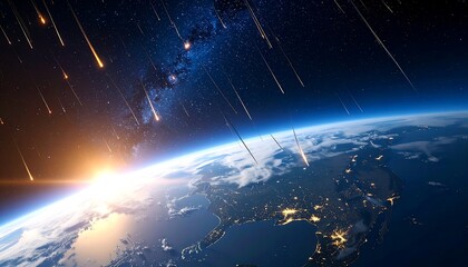 Meteor shower impacting Earth