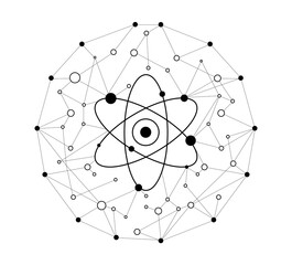 Connected web black dots, nuclear quantum energy big data network concept, business connection with global data, cloud technology and artificial intelligence, internet of things