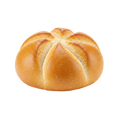 Freshly baked round bread roll with a golden crust, isolated on a clean background