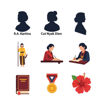 Illustration of Indonesian National Heroes, Symbols, and Cultural Elements in a Vector Style