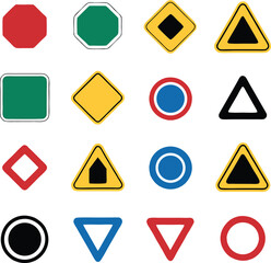 Collection of Simple Geometric Traffic Signs Red Yellow Blue Green