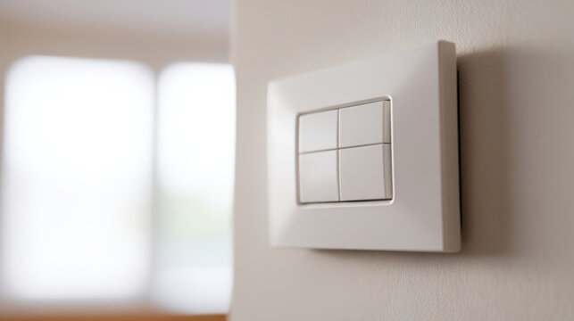 User friendly modern light switch on wall with soft natural light and blurred window background