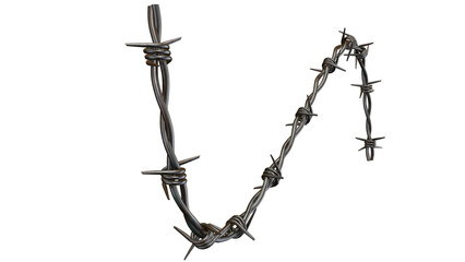 Barbed metal steel wire isolated on a transparent background