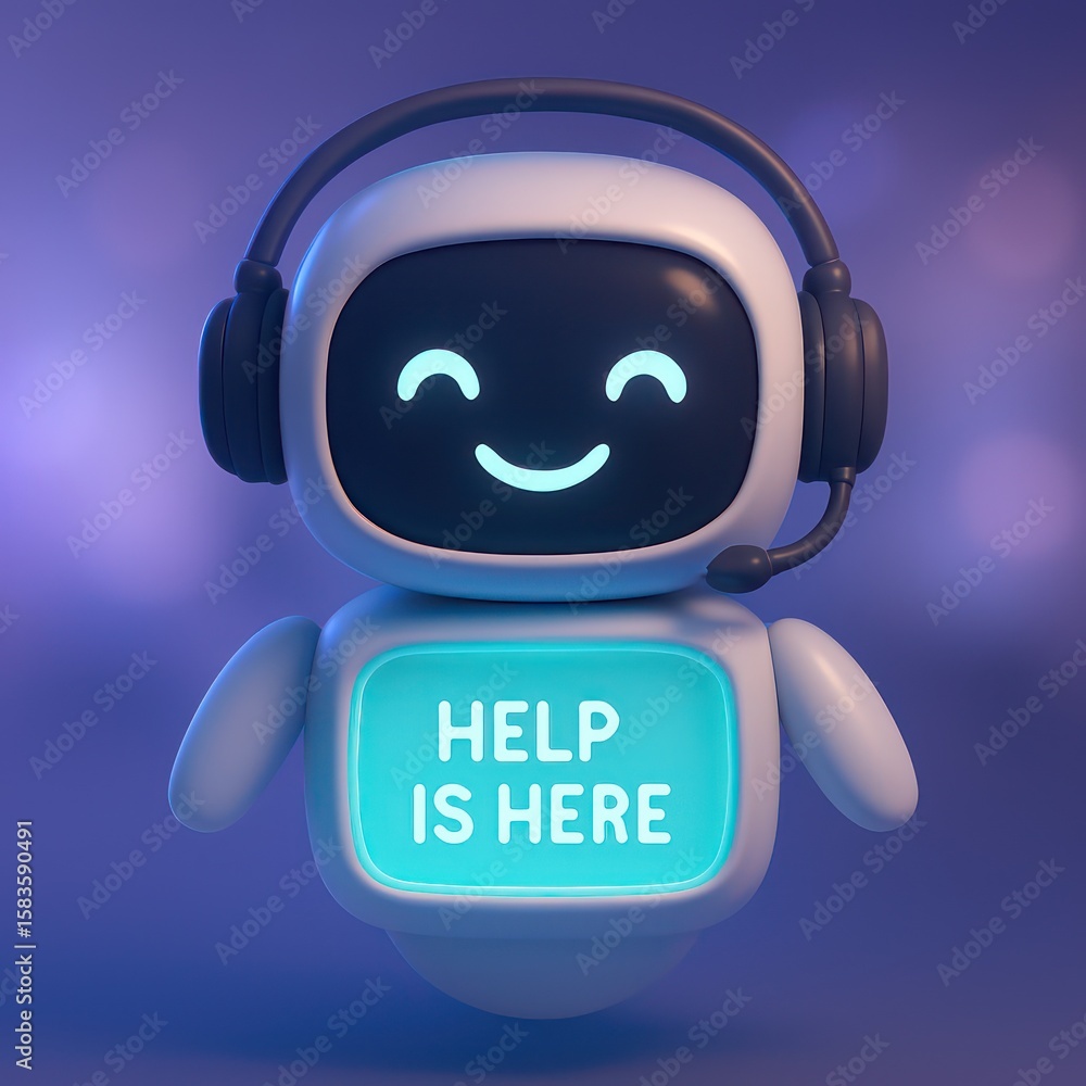 Poster a friendly bot is ready to provide assistance. embodying technological support, this charming ai-pow