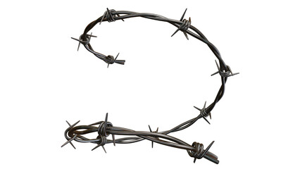 Barbed metal steel wire isolated on a transparent background