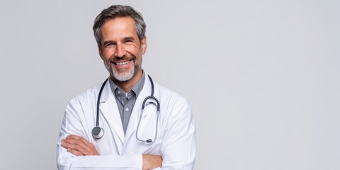 The confident doctor smiling warmly in a professional setting.