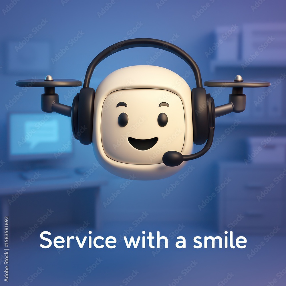 Poster a cheerful, helpful, and technologically advanced support bot embodying exceptional service. this im