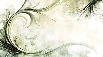 Elegant, flowing floral design in muted greens and creams