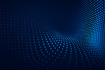 Fototapeta premium Abstract flowing wave of blue digital dots creating a futuristic technological background