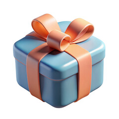 Cute 3d rendered blue gift box with orange ribbon isolated on transparent background