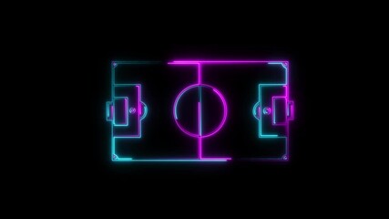 Animation of neon sports stadium on black background with neon lights match football isometric field video animation, shiny glowing outline of football Field. neon icon. - Powered by Adobe