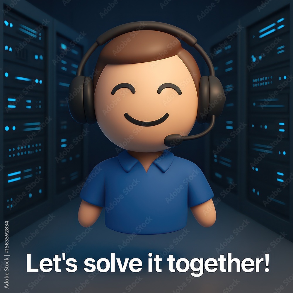 Poster an amicable operator offering support in a digital server room. the image captures an approachable p