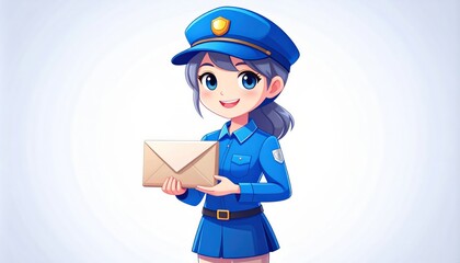 Cheerful mail carrier with envelope