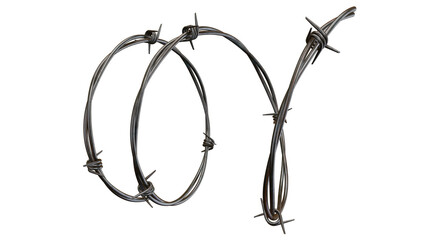 Barbed metal steel wire isolated on a transparent background