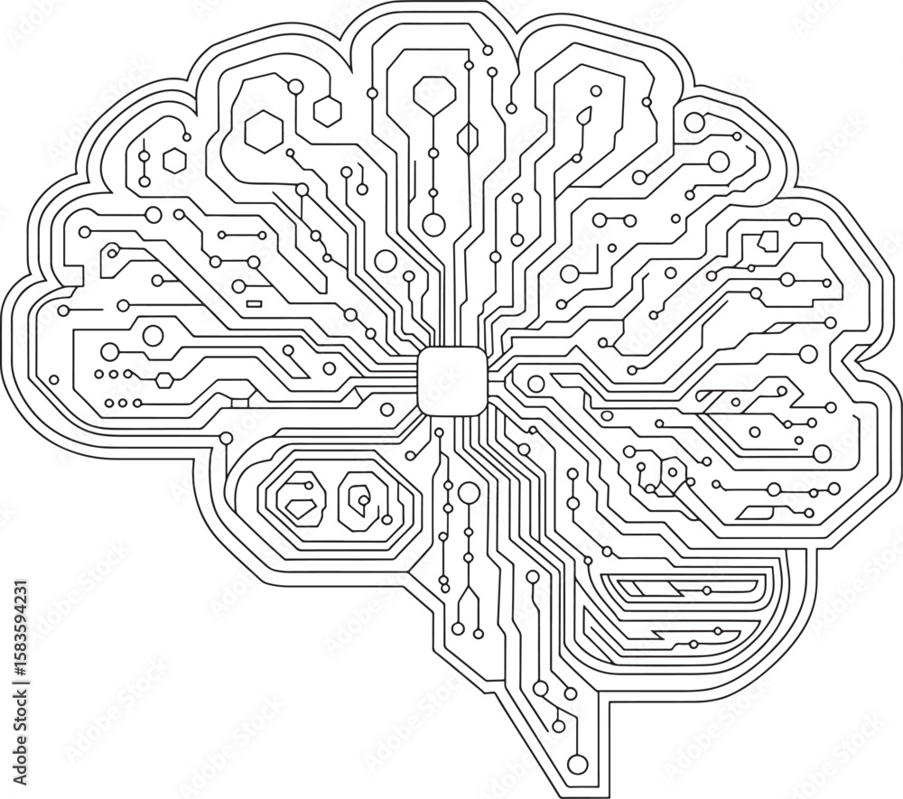 Poster artificial intelligence brain circuit, ai brain circuit, neural network design, futuristic brain tec