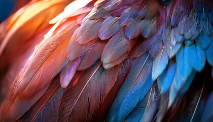 Fototapeta premium illuminated avian plumage a close up study of soft vibrant feathers glowing underneath an ethereal light source