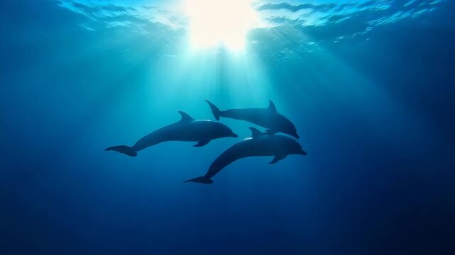 Serene Dolphins Swimming in Sunlit Ocean Depths