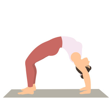 Wheel Pose (Urdhva Dhanurasana) / Yoga Wheel Pose Woman Flat Illustration