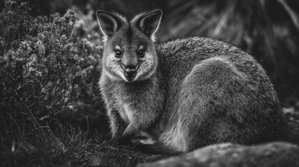 Obraz premium Close-up grayscale portrait of a marsupial