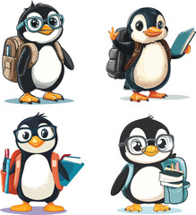 The good Penguin is going to school and bring a study tools vector style on white background
