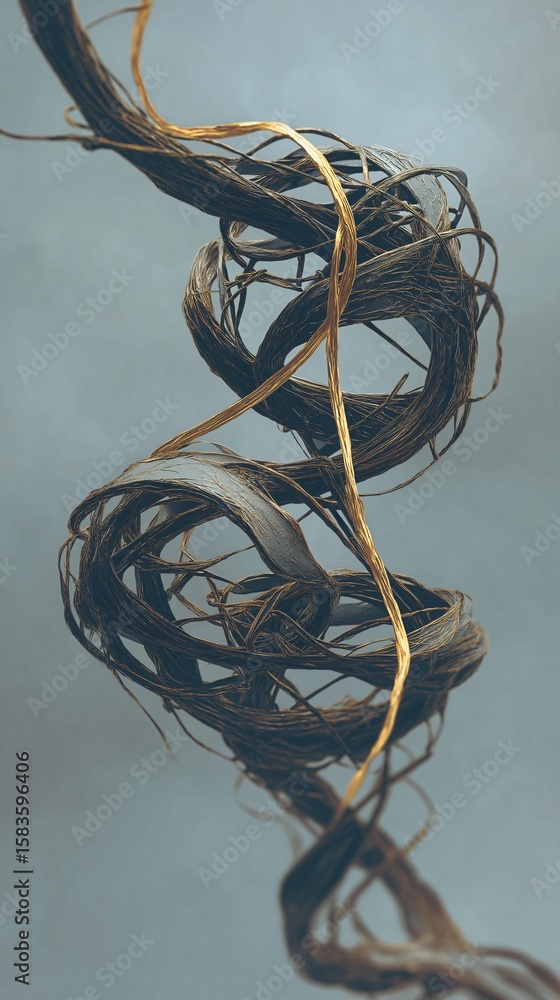 Poster intricate swirls of dark brown vines, highlighted with gold accents, create a captivating abstract d
