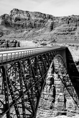 New arch bridge spanning over Marble Canyon washed out by Colorado river. Masterpiece of...