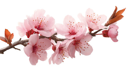 Sakura flower branch with blossoms on transparent background