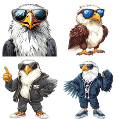The happy eagle is styling like a rapper and wearing sunglasses vector style on white background 