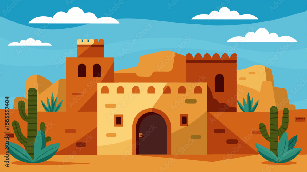 Poster the rustic adobe walls are adorned with colorful traditional desert artwork adding a touch of cultur