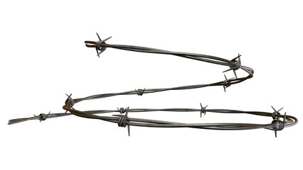 Barbed metal steel wire isolated on a transparent background