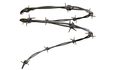 Barbed metal steel wire isolated on a transparent background
