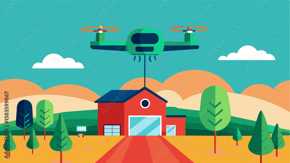 Poster an aipowered drone flying over a farm using thermal imaging to detect areas of low soil moisture and