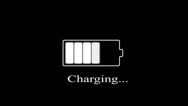 battery charge neon white on black background 4k