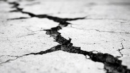 Black and white close-up of cracked concrete- symbolizing the impact on global water scarcity.