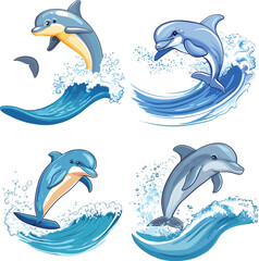 Cute big Dolphin is surfing in the beach vector style on white background 